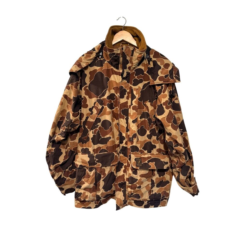 Browning Men's L Duck Hunting Camo Jacket Hood Waterproof Insulated Coat Brown